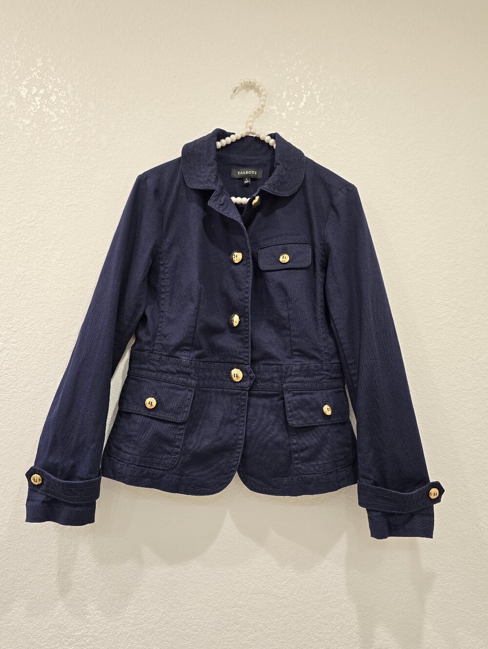 Talbots Utility Jacket Navy Blue gold buttons Size 4